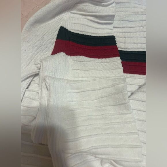 TM Exposure Classic Crew Neck Sweater in White Green and Red Stripes - Picture 7 of 13